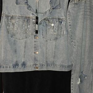 Fashion Nova Denim Vest with Rhinestone Accents